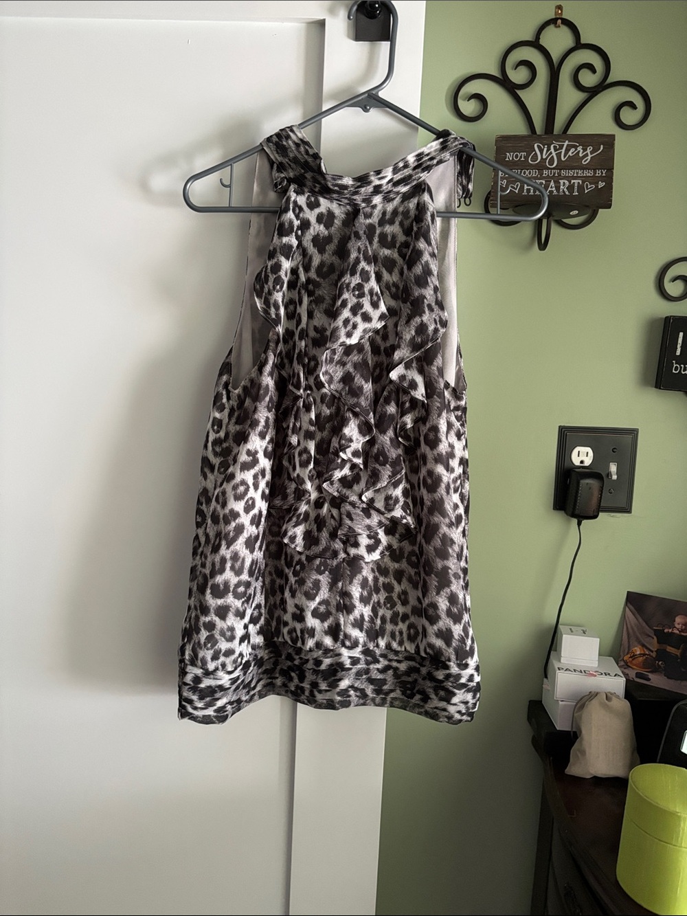 Apt. 9 Black & White Leopard Ruffle Halter Camisole
